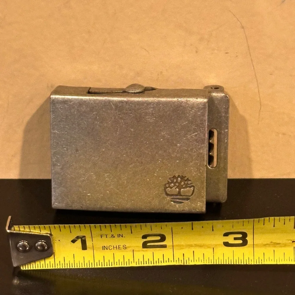Timberland Mens Silver Tone Tree Logo Military Style Clamp Belt Buckle